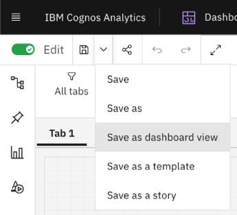Selecting the "Save as dashboard view" option from the save menu.